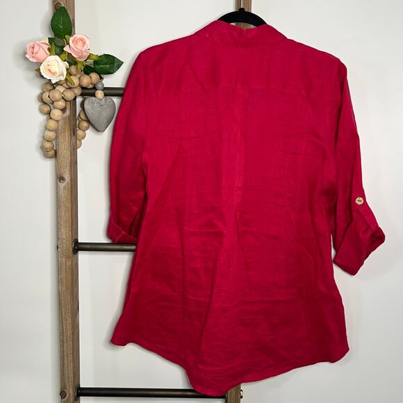 Soft Surroundings 3/4 Sleeve Linen Button‎ Up Blouse Size Petite Small - Picture 4 of 7